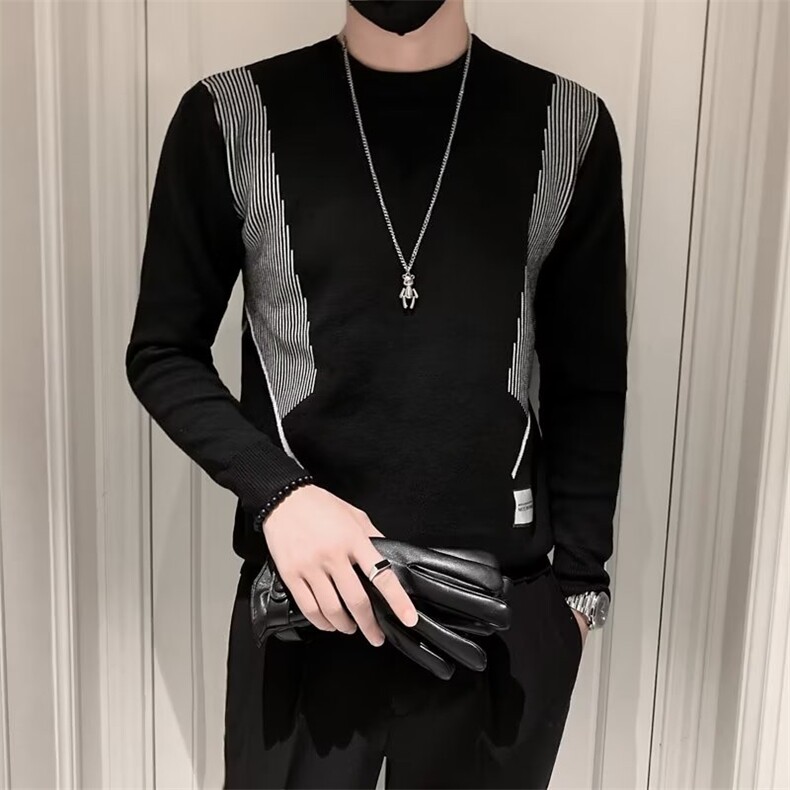 潮牌撞色毛衣男圆领打底衫长袖内搭衣服2024新款S551-P48,男装针织衫/毛衣,星座1109-3