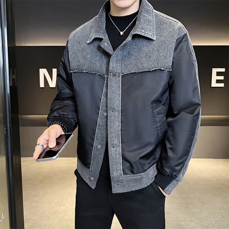 新标902025翻领拼接牛仔休闲宽松加厚保暖羽绒服外套5807-P295,男装羽绒服,电商A413