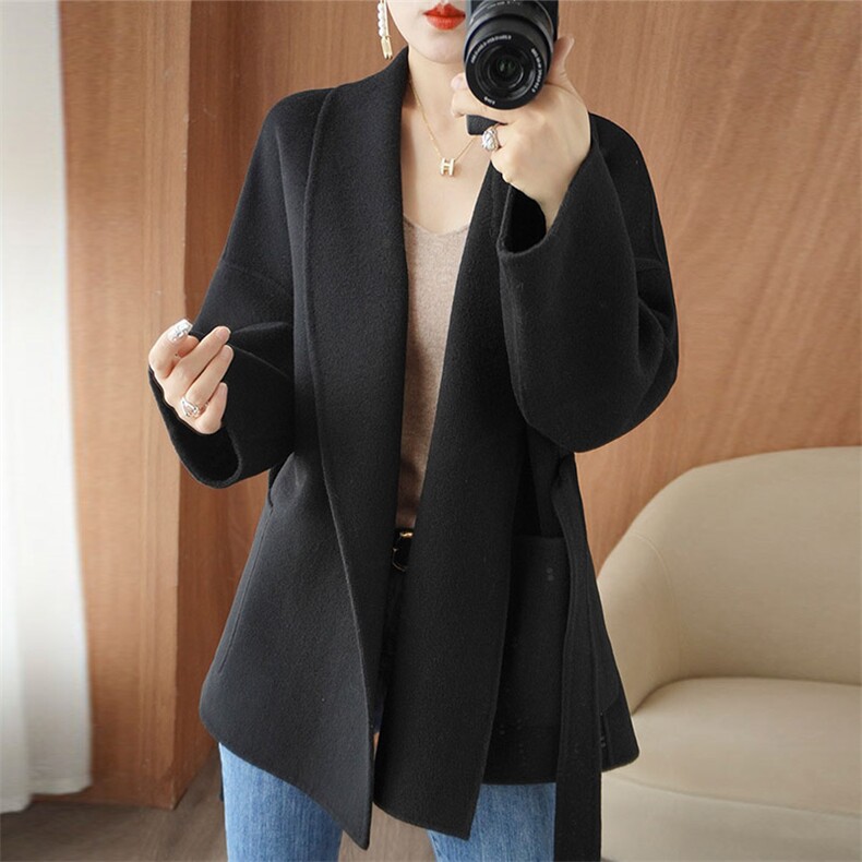 时尚百搭经典垂顺简约精致羊毛大衣优雅显瘦，女装双面呢大衣，乾庄羊绒