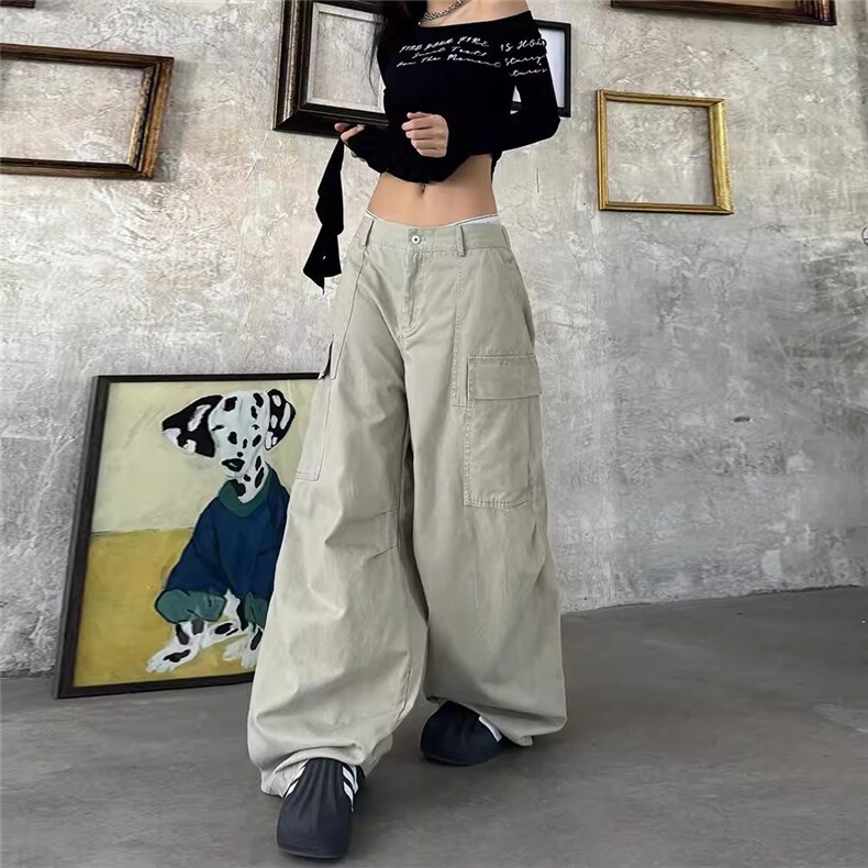 美式复古嘻哈宽松廓版工装裤口袋设计感阔腿休闲裤网图N1321-P60,男装工装外套,星座1001-1