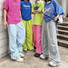 彩色轻薄款休闲直筒长裤子男女潮流街头美式阔腿裤青少年夏装，男装休闲裤，星座716-4