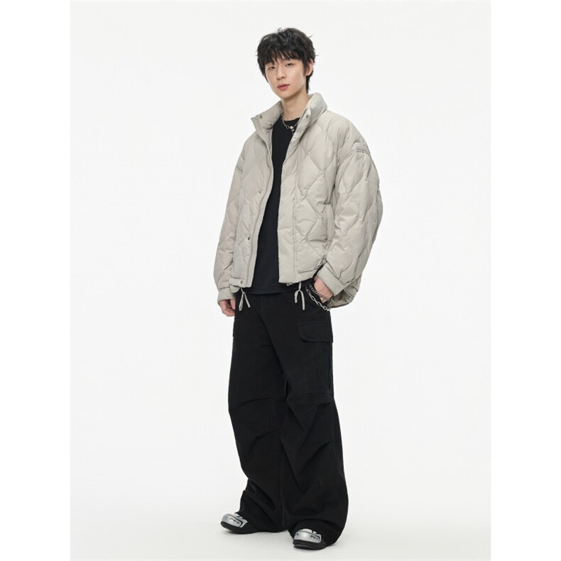 2025冬季新款简约纯色菱格立领羽绒服男潮牌百搭保暖羽绒服外套,男装羽绒服,电商A234