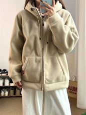 摇粒绒连帽拉链卫衣外套1302-GS02-P55成分100聚酯纤维，女装短外套，星座1302