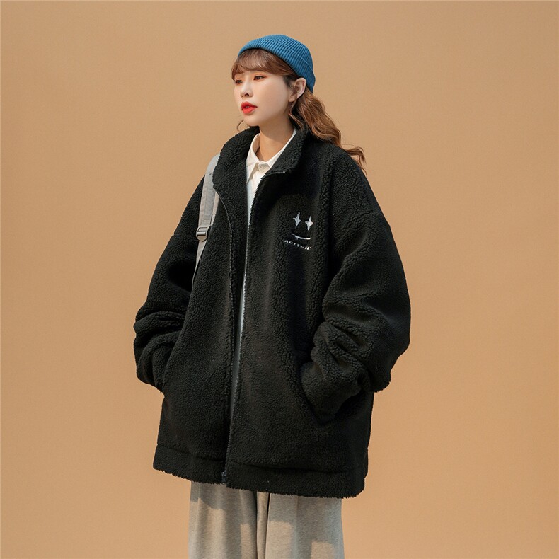 2025冬季羊羔毛情侣款oversize慵懒风羽绒棉服女宽松加厚棉衣外套,男装棉衣,星座909