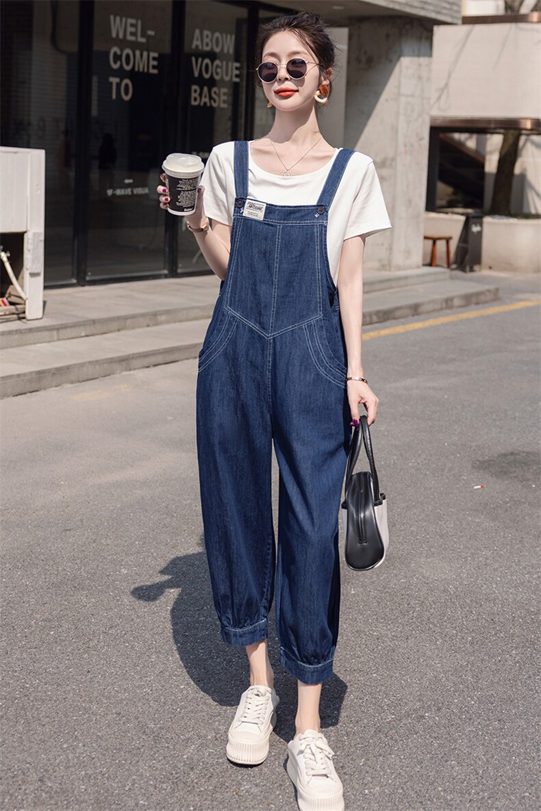 Lusam阔腿牛仔吊带裤女2025夏季新款韩版宽松小个子背带裤两件套,女装套装/套裙,慧尚依恋
