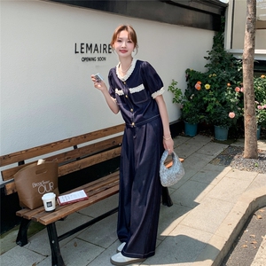 蓝色短袖牛仔套装女2025夏季新款今年流行穿搭一整套装长裤两件套图片