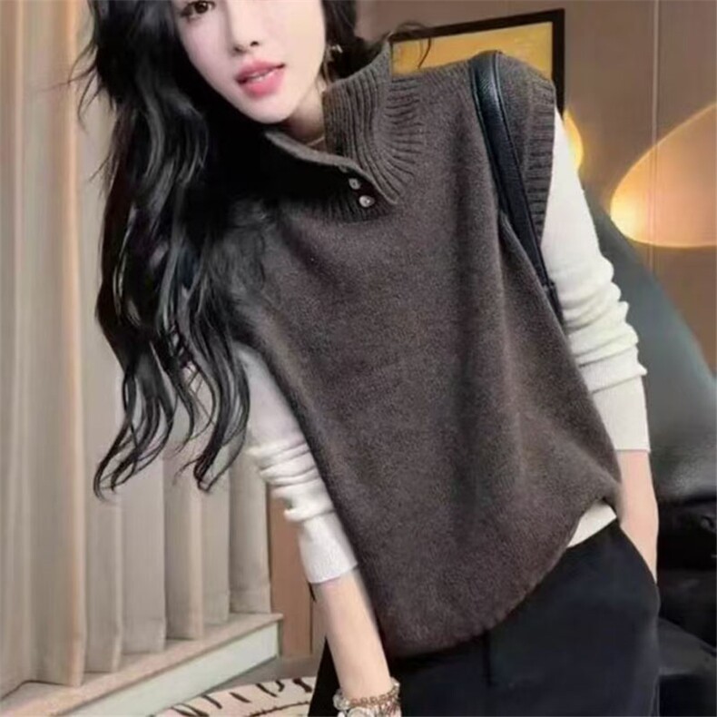 无袖针织衫女春秋新款时尚显瘦背心外搭叠穿上衣,女装马甲,萱芳婷羊绒