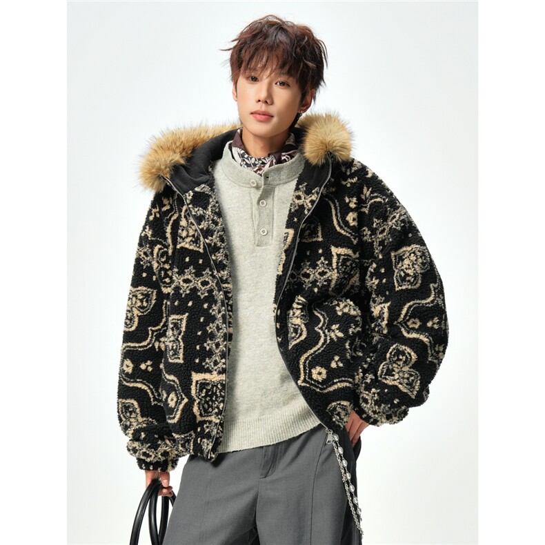 加绒内胆羊羔毛毛领棉衣座山雕棉服中性外套A0174020P120,男装棉衣,电商A017
