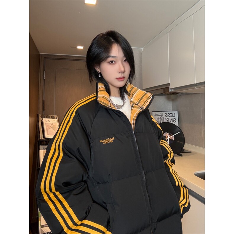 秋冬新款港风条纹刺绣立领保暖棉服面包服 XZ213-MY5529-P98控128图片