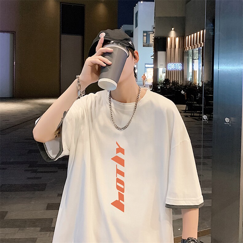 JT55006-P25假两件短袖t恤男大码胖子半袖体恤半截袖港风,男装T恤,电商A040