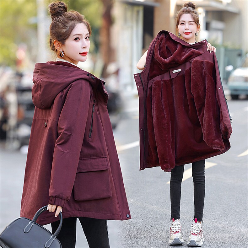 现货Ｓ-3ＸＬ码适合95-200斤穿中长款加绒加厚派克服时尚减龄百搭，女装大码女装，妃曼