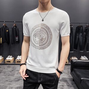 D215/98116#夏季潮男新款薄色冰丝短袖T恤打底衫男图片