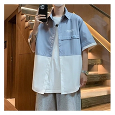 衬衫短袖男士夏季薄款休闲港风五分半袖衬衣宽松寸衣工装外套，男装衬衫，星座1013