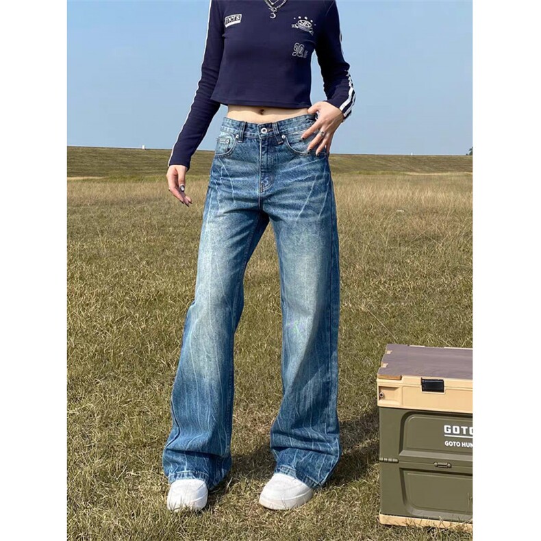 2025春季新款高街美式复古水洗蓝宽松直筒牛仔裤-NZK05-网络图，男装牛仔裤，星座1002-2