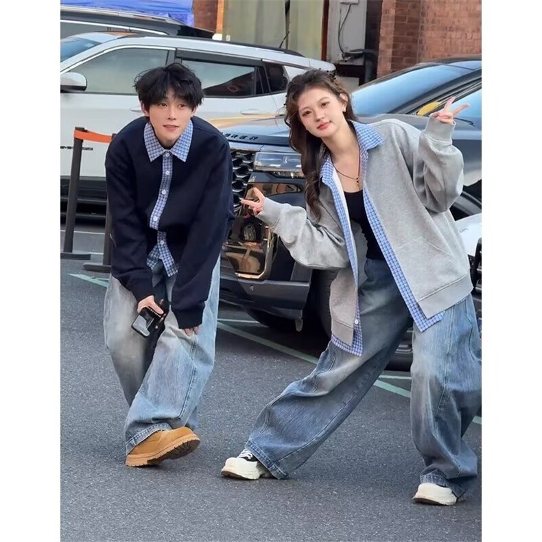原宿百搭新款慵懒流行ins时尚气质假两件外套文艺简约潮流日系,女装短外套,星座302B-2