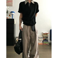 老钱风千鸟格拼接长袖polo衫男秋季美式cleanfit潮牌T恤正肩外套，男装Polo衫，星座1116A（原606A-3）
