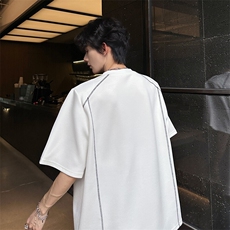 现货M金属扣高级感美式高街立体廓型垫肩款潮男T恤A071-T83-P40，男装T恤，电商A071