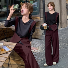 红入秋搭配一整套女高级感T恤阔腿裤两件套时髦独特绝美，女装套装/套裙，尚娜萱
