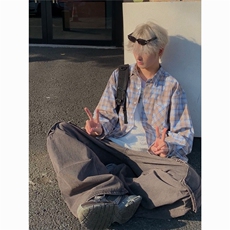 美式格子长袖衬衫男女夏防晒宽松休闲衬衣1001-1-CS011-P45，男装防晒衣，星座1001-1