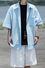 8XL-M泡泡纱盐缩肌理短袖衬衫男夏季冰丝外套防晒衬衣DC28011P36，男装衬衫，电商B312