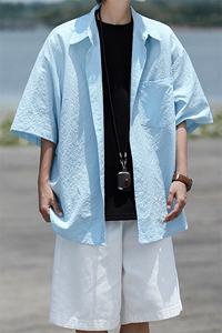 8XL-M泡泡纱盐缩肌理短袖衬衫男夏季冰丝外套防晒衬衣DC28011P36图片