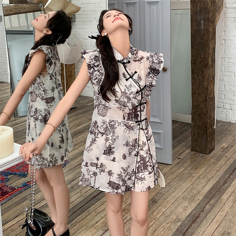 欧洲站新中式风套装女2025年夏季新款盘扣开叉上衣阔腿裤两件套,女装套装/套裙,红龙果