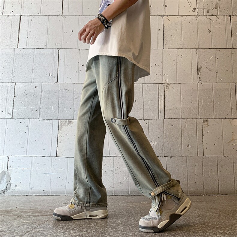 美式街头牛仔裤男女黄泥染直筒裤潮牌高街休闲长裤子N01497-P50,男装牛仔裤,星座308B-2