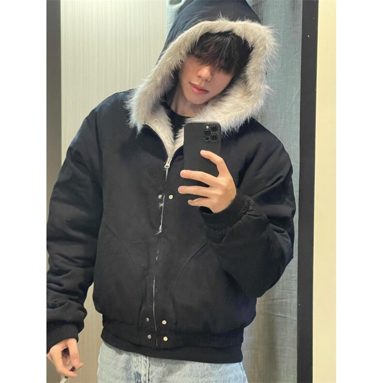 有货 美式复古座山雕毛领外套男女冬季保暖夹克棉服WLF6014-P125图片
