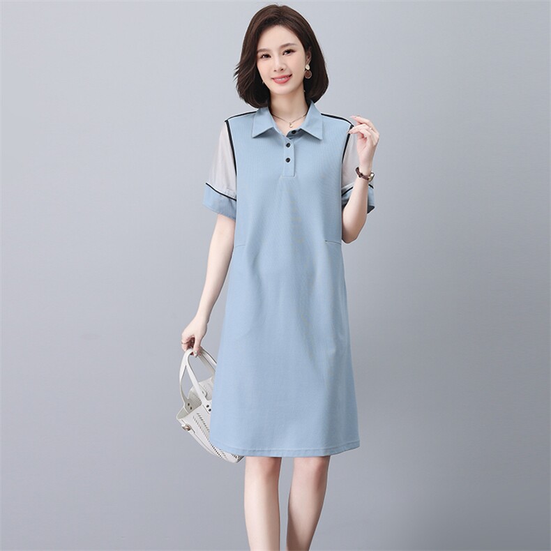一线原单剪标polo领减龄休闲直筒遮肉中长款短袖卫衣连衣裙女,女装连衣裙,忆绮罗