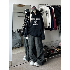 抖音得物供货提供视频秋冬重磅美式宽松织带连帽卫衣0619，男装卫衣，电商A486