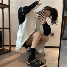 拼接棒球服西装，女装西装，XTZ style