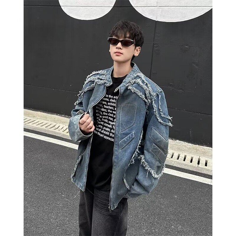 水洗毛边男秋冬新款美式高街做旧高级感立体浮雕夹克N1239-P87,男装夹克,星座1109-3