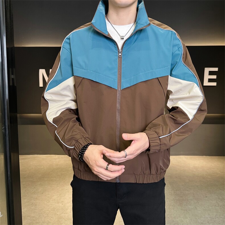 复古撞色拼接立领冲锋衣外套男开衫外套夹克棒球服JK01577-P68,男装夹克,星座308B-2