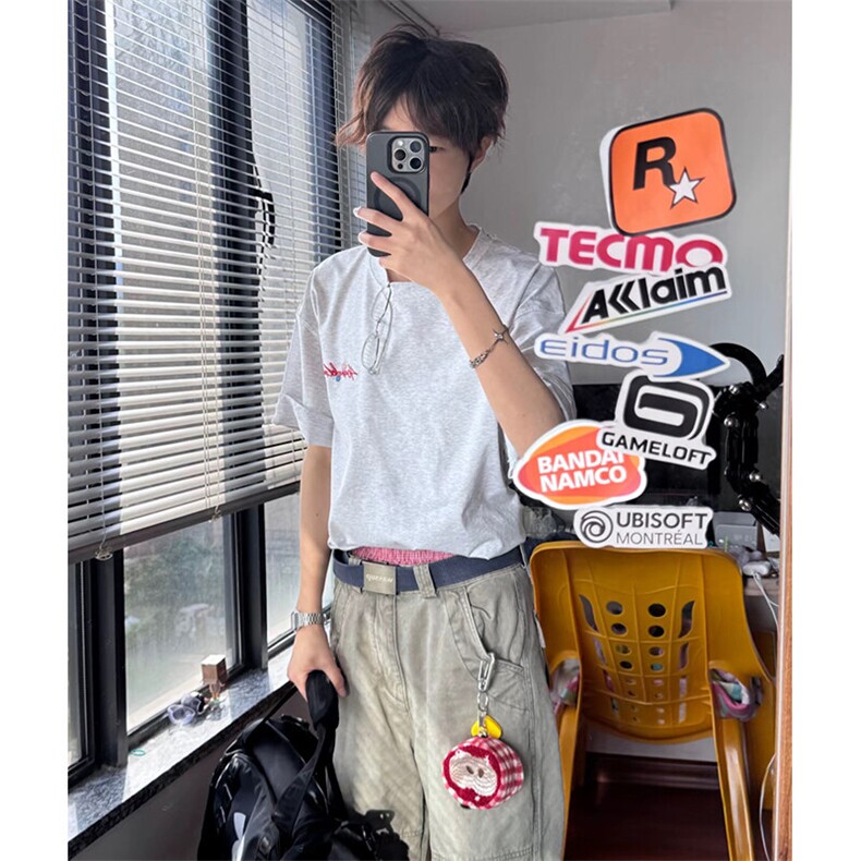 万针全刺绣工艺抖音得物高品质260克重磅纯棉双纱美式高街短袖T恤,男装T恤,电商A486