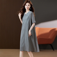 高端大牌中年妈妈棉麻连衣裙2025新款夏季女装气质洋气遮肚子裙子，女装连衣裙，浙宝2-166