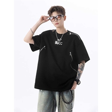 网图现货-夏季重磅垫肩金属拉链设计感短袖T恤RW230-P50，男装T恤，星座1005-4