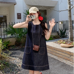 复古无袖牛仔连衣裙女2025夏季新款韩系小个子宽松减龄气质背心裙图片