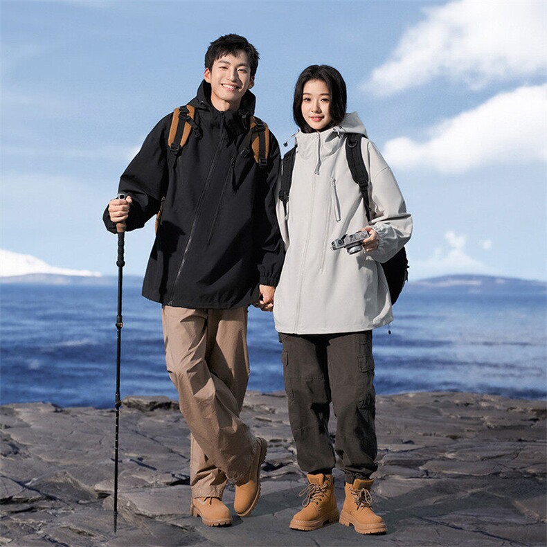 秋季新款二开宽松夹克男纯色冲锋衣外套DSA157B-JK7834-P68图片