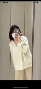 时尚百搭粉色镂空羊毛衫舒适保暖显瘦女士针织衫,米红色服装搭配图片