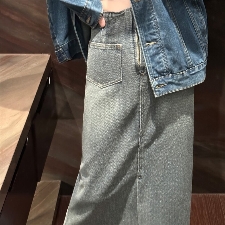 时尚高腰显瘦牛仔半身裙女新款气质百搭休闲长裙,女装牛仔裙,宛庄羊绒