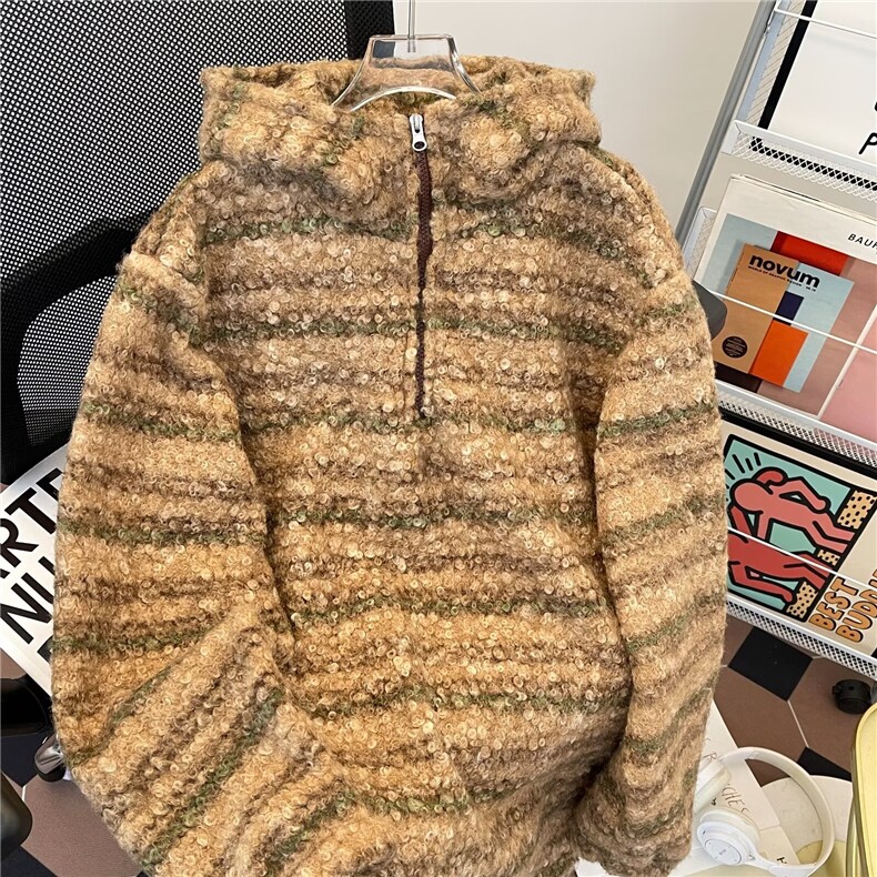 复古渐变毛呢连帽卫衣秋冬条纹男女毛衣针织衫WY12-P60,男装针织衫/毛衣,星座308B-2