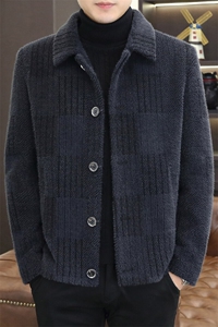新款冬季男士加棉加厚翻领修身潮流毛呢外套大衣D57P135控图片