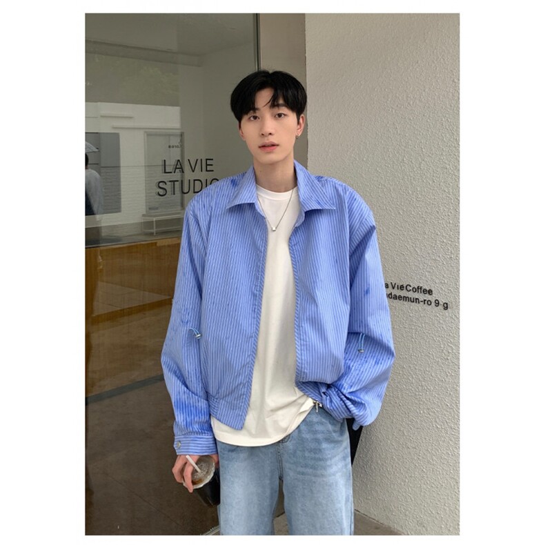 ONELYC1NS短款条纹夹克男宽松秋款可拆垫肩休闲衬衫外套潮流,男装夹克,星座506A