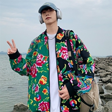 J01男女棒球领夹克外套东北大花汉服开衫左右拼接撞色潮春装，男装夹克，星座115A(原星座507）