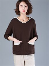 卫衣/绒衫2021年秋季连帽长袖时尚套头休闲纯色百搭，女装卫衣/绒衫，深水步