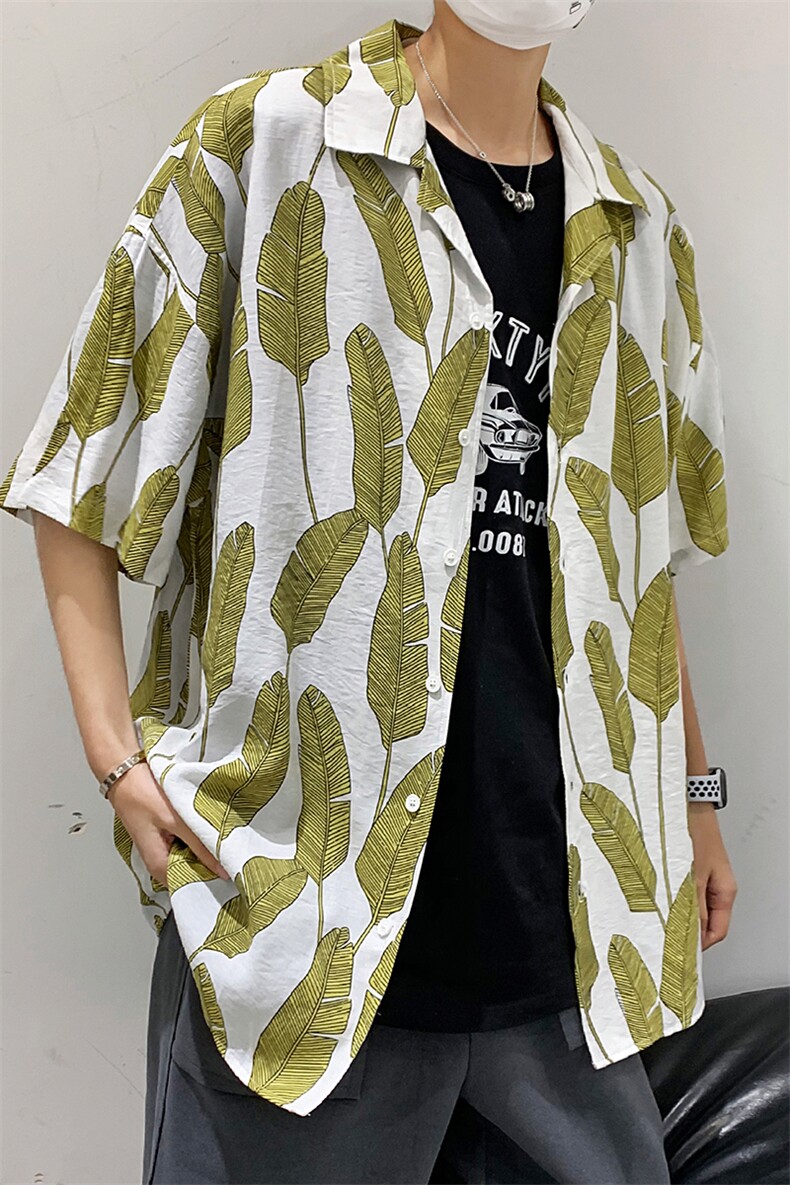 2021年春季新款花衬衫女宽松落肩港风衬衫男DS-C407-CS305-P35,男装衬衫,电商C323-1