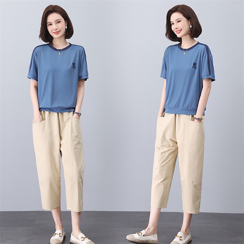 2023年新款夏季套头女休闲韩版宽松撞色套装,女装套装/套裙,独衣靓