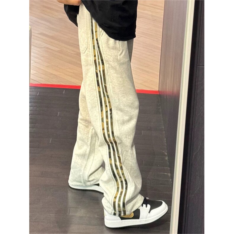 65%棉重磅卫裤直筒休闲裤ocus白花灰迷彩条纹裤子特P45，男装休闲裤，电商D205