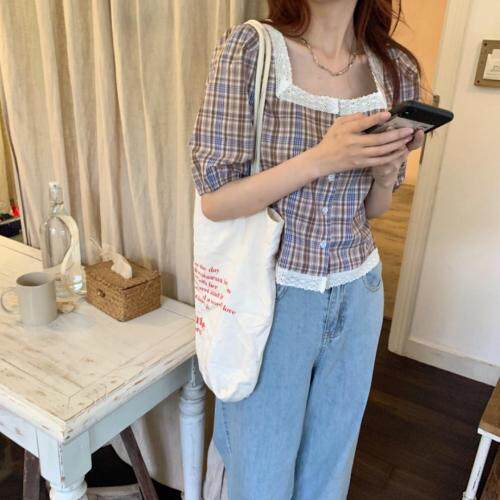 现货夏季新款复古格子上衣，女装，dznkb