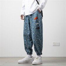 2023春季木地板白墙特腰果花色九分裤魔术贴裤脚牛仔裤N8057-P55，男装牛仔裤，电商A082